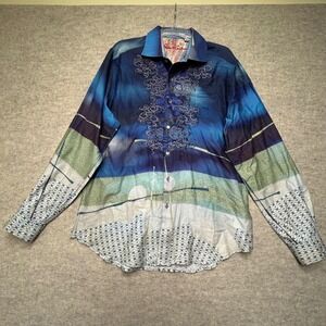 Robert Graham Limited Edition "Borderlands" Mens‎ XL Button Down Shirt Blue Cuff
